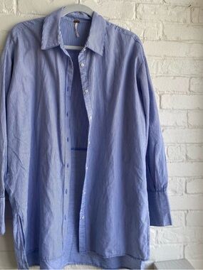 Free People Light Blue Pinstripe Button-Down Shirt